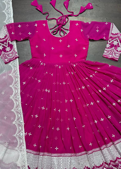 Festive Wear Pink Color Faux Georgette Fabric With All Over Embroidery Work Designer Gown
