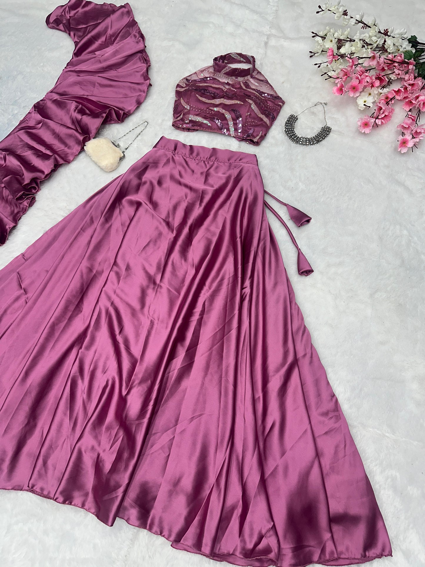 Latest Dusty Pink Color Soft Net With Sequins Work Beautiful Designer Lehenga Choli