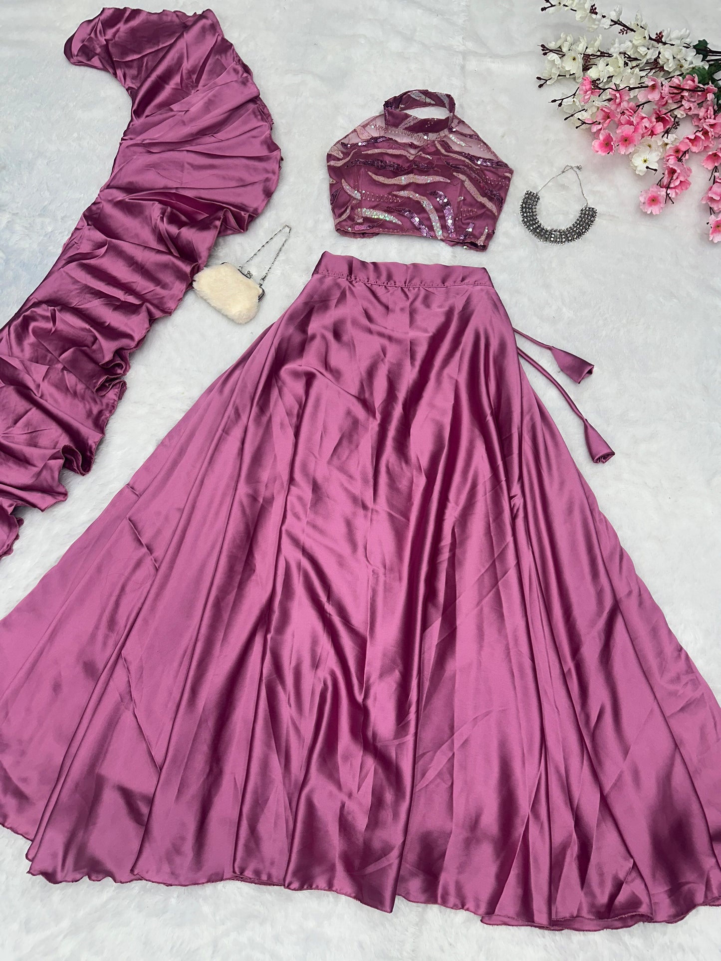 Latest Dusty Pink Color Soft Net With Sequins Work Beautiful Designer Lehenga Choli