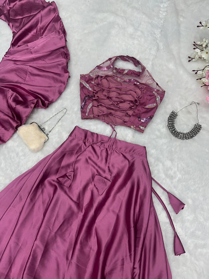 Latest Dusty Pink Color Soft Net With Sequins Work Beautiful Designer Lehenga Choli