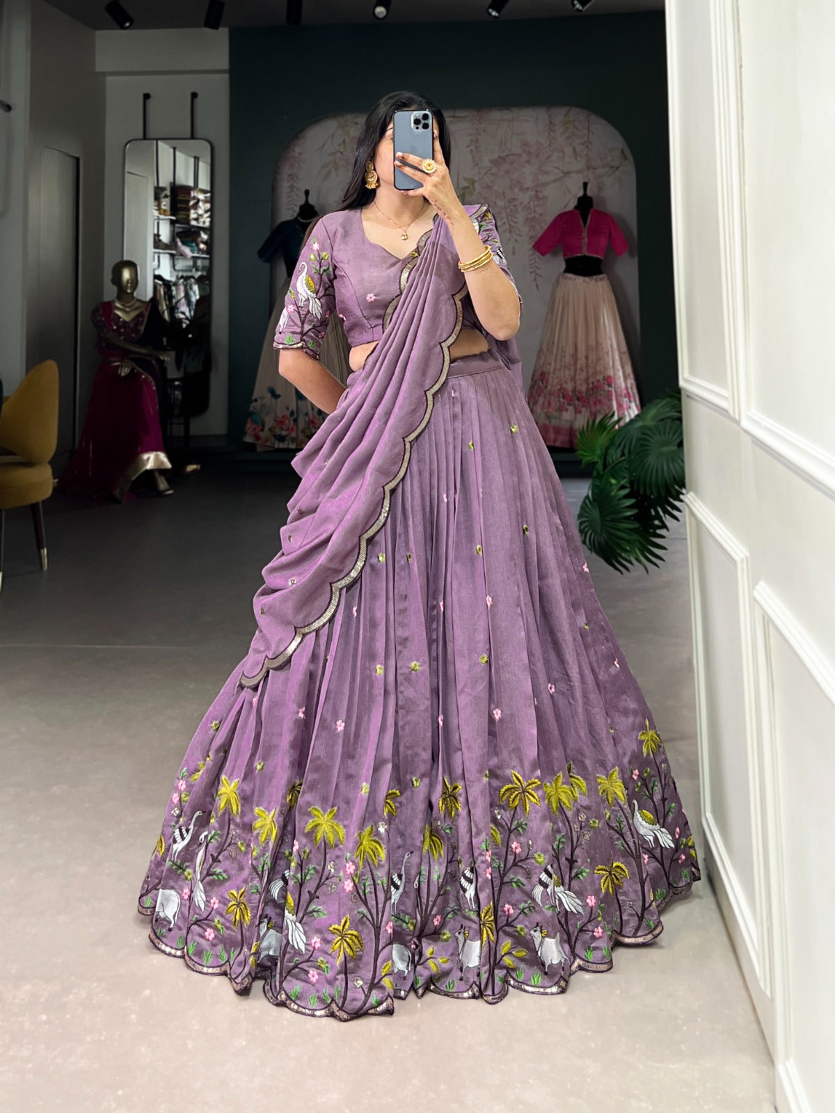 Luxuriant Lavender Color Vichitra Simmer Sequins and Thread Embroidery Work Designer Lehenga Choli