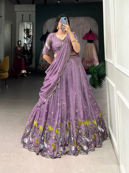 Luxuriant Lavender Color Vichitra Simmer Sequins and Thread Embroidery Work Designer Lehenga Choli