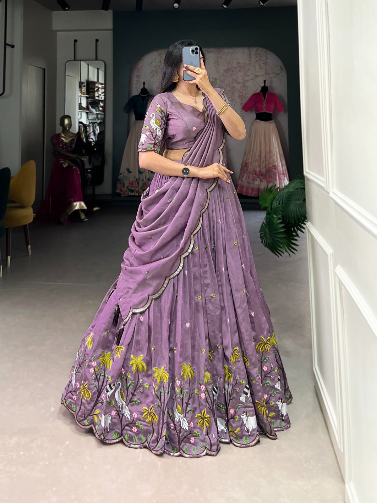 Luxuriant Lavender Color Vichitra Simmer Sequins and Thread Embroidery Work Designer Lehenga Choli