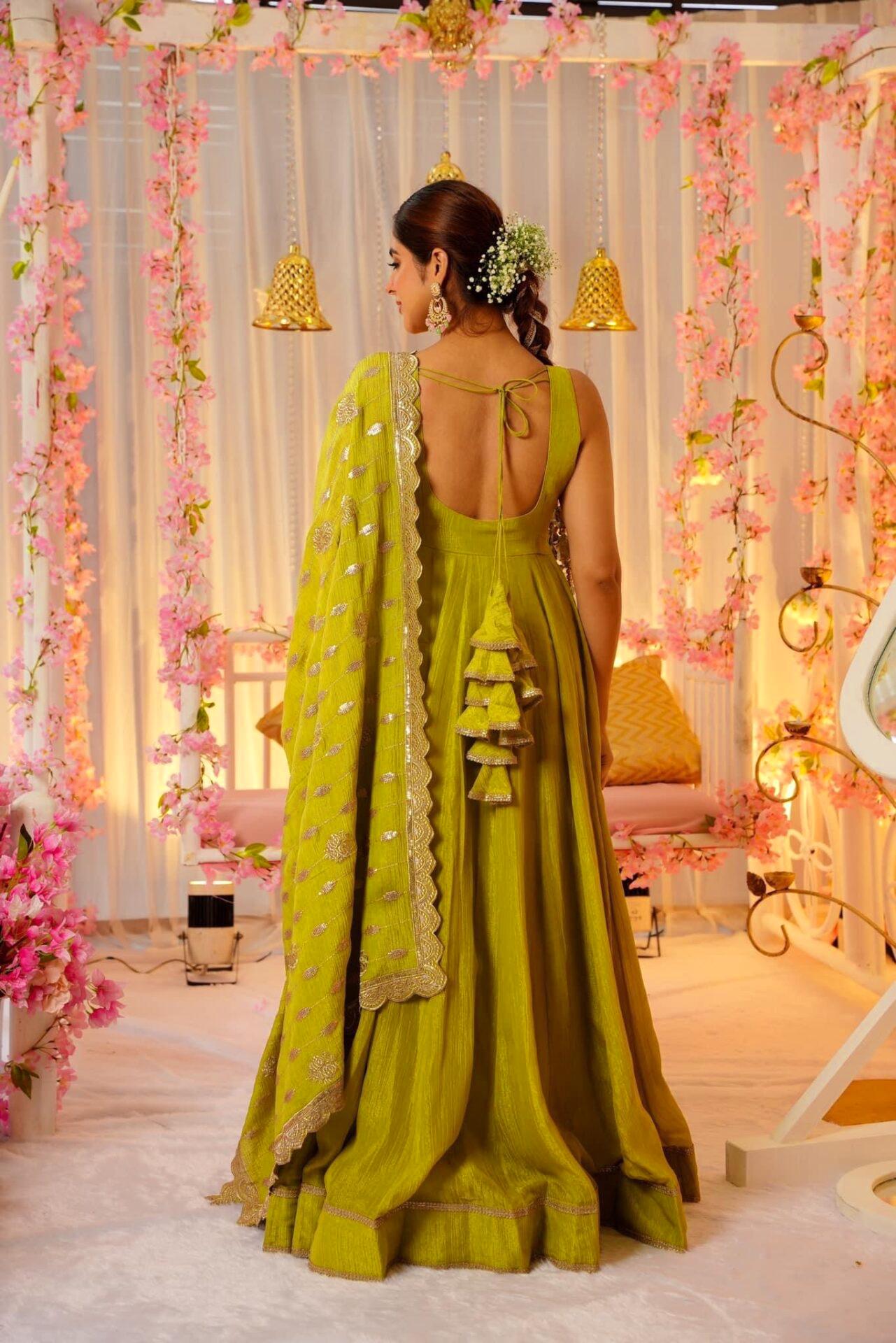 Reception Wear Lemon Yellow Color Roman Silk Fabric With Sequence Zari Lace Designer Gown