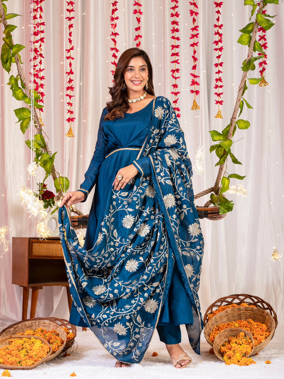 Trendy Teal Color Simmar Vichitra Silk Beautiful Designer Anarkali Gown