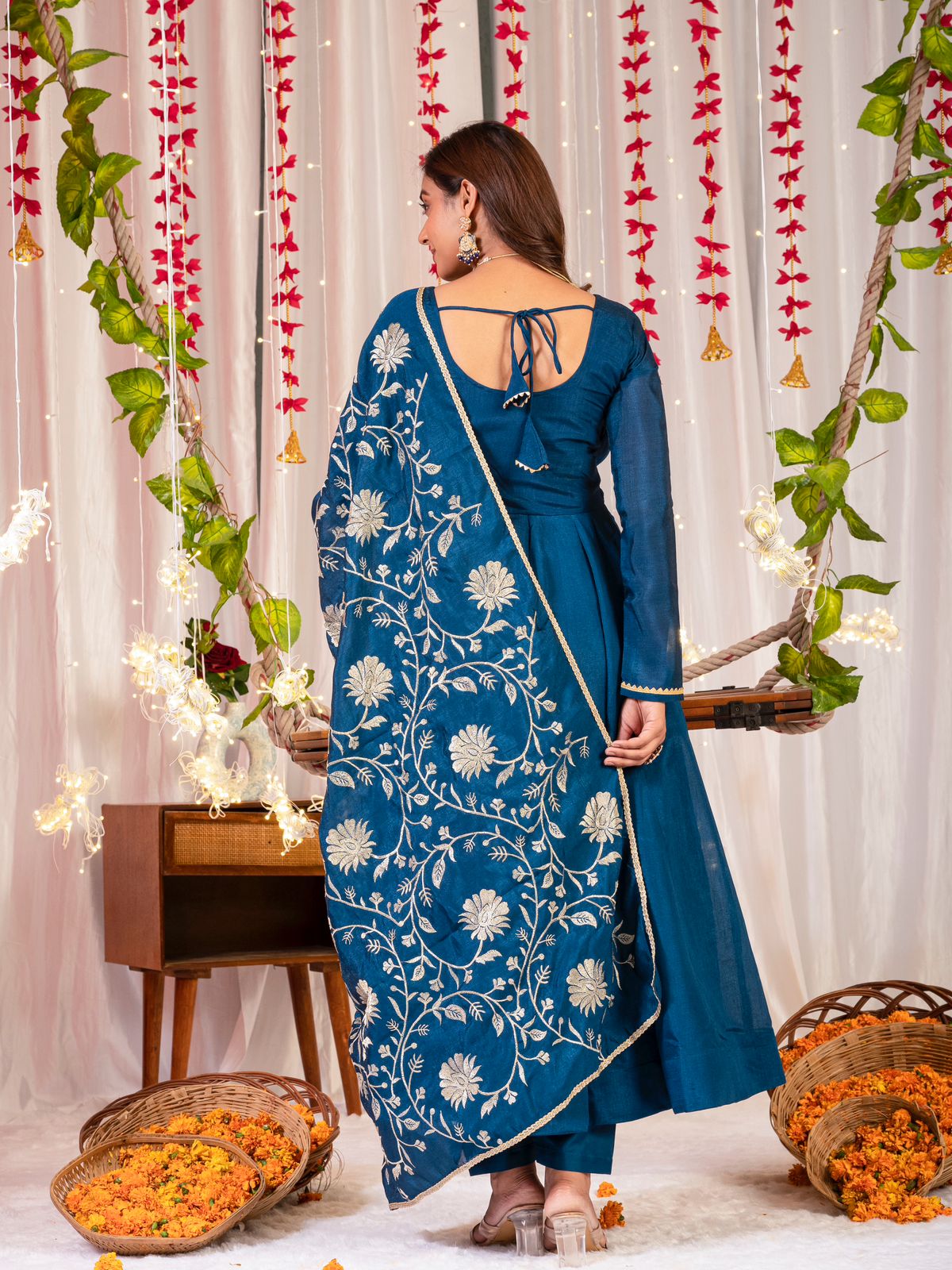 Trendy Teal Color Simmar Vichitra Silk Beautiful Designer Anarkali Gown