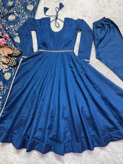 Trendy Teal Color Simmar Vichitra Silk Beautiful Designer Anarkali Gown