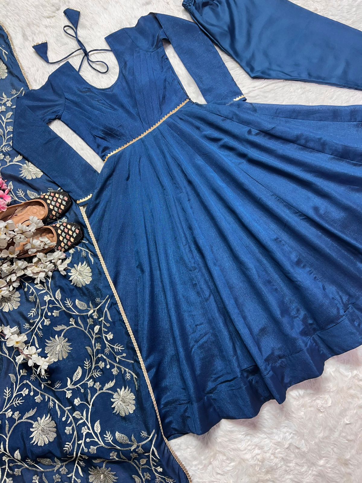 Trendy Teal Color Simmar Vichitra Silk Beautiful Designer Anarkali Gown