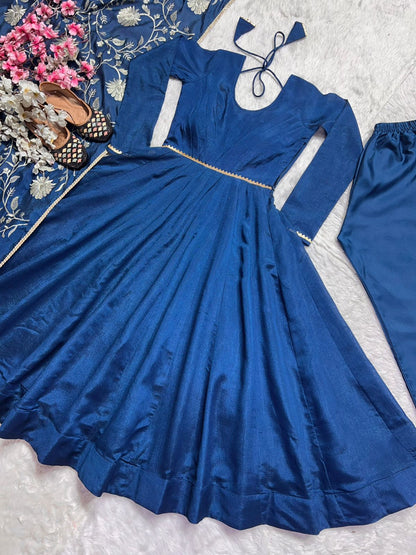 Trendy Teal Color Simmar Vichitra Silk Beautiful Designer Anarkali Gown