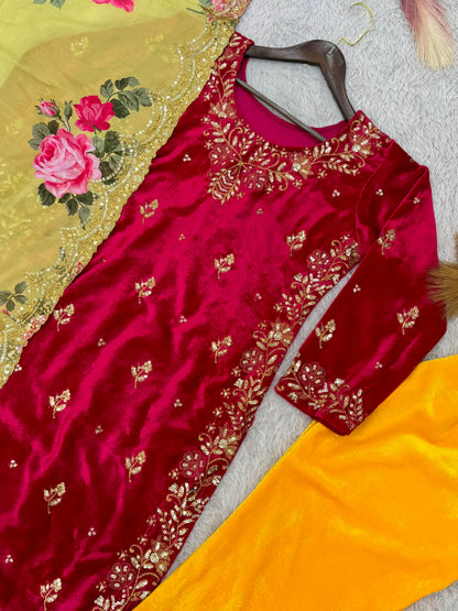Wedding Wear Maroon Color Heavy Viscos Velvet Beautiful Embroidery Sequence Work Salwar Suit