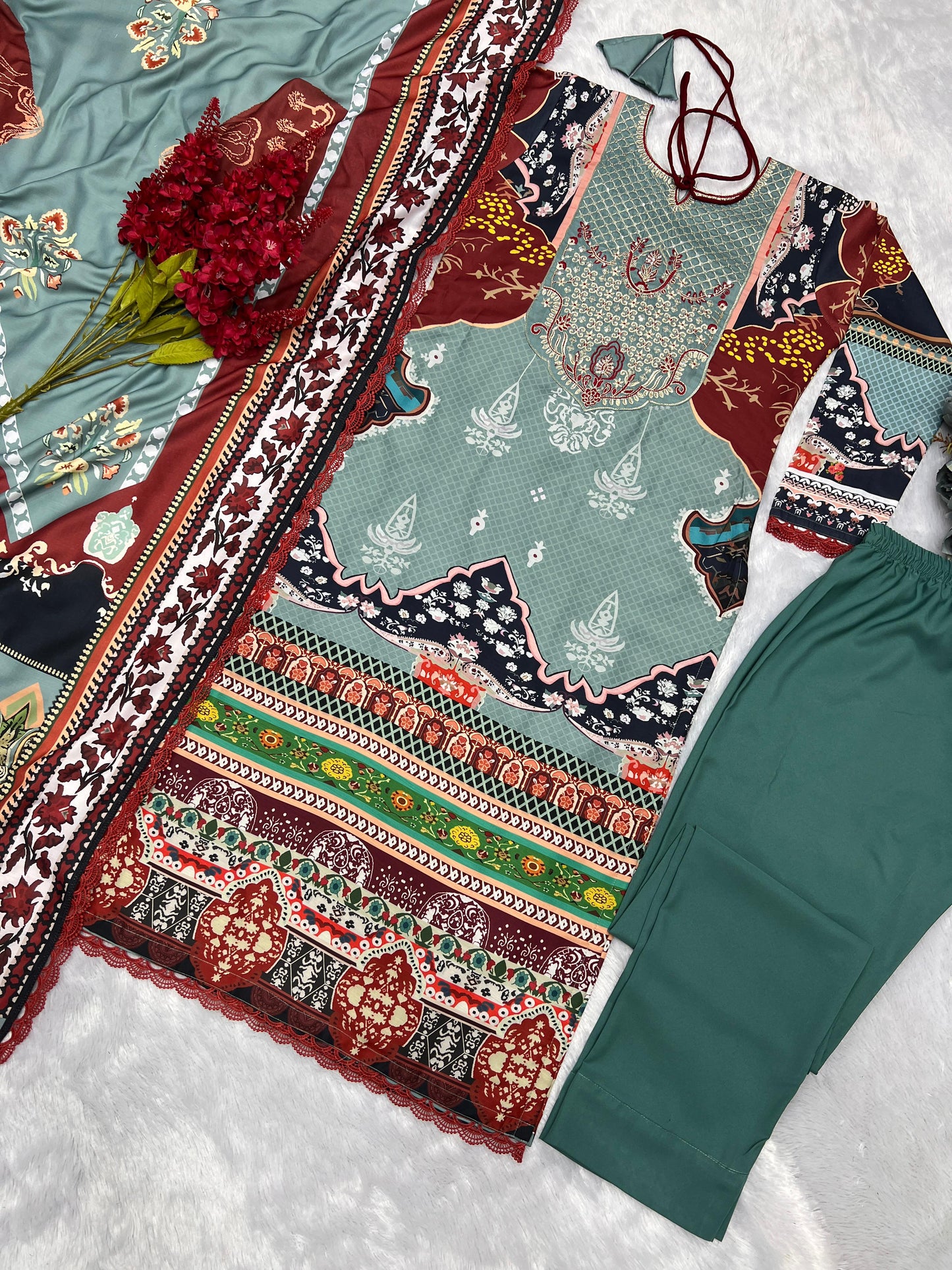 Adorable Multi Colour Embroidery Work Salwar Suit