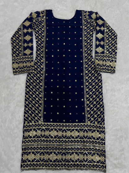 Ceremony Wear Navy Blue Color Faux Georgette And Thread With Sequence Work Designer Salwar Suit