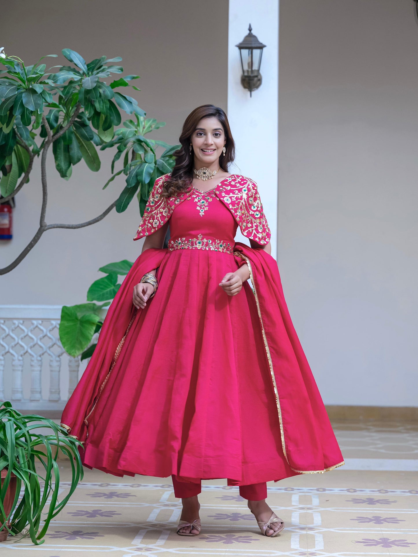 Beautiful Pink Color Simmar Vichitra Silk With Embroidery Sequence Work Designer Gown