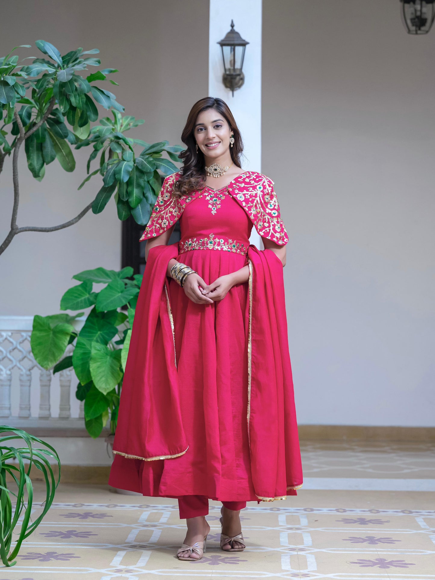 Beautiful Pink Color Simmar Vichitra Silk With Embroidery Sequence Work Designer Gown