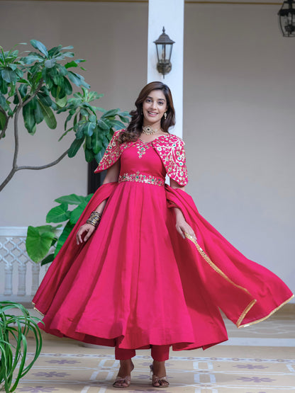 Beautiful Pink Color Simmar Vichitra Silk With Embroidery Sequence Work Designer Gown