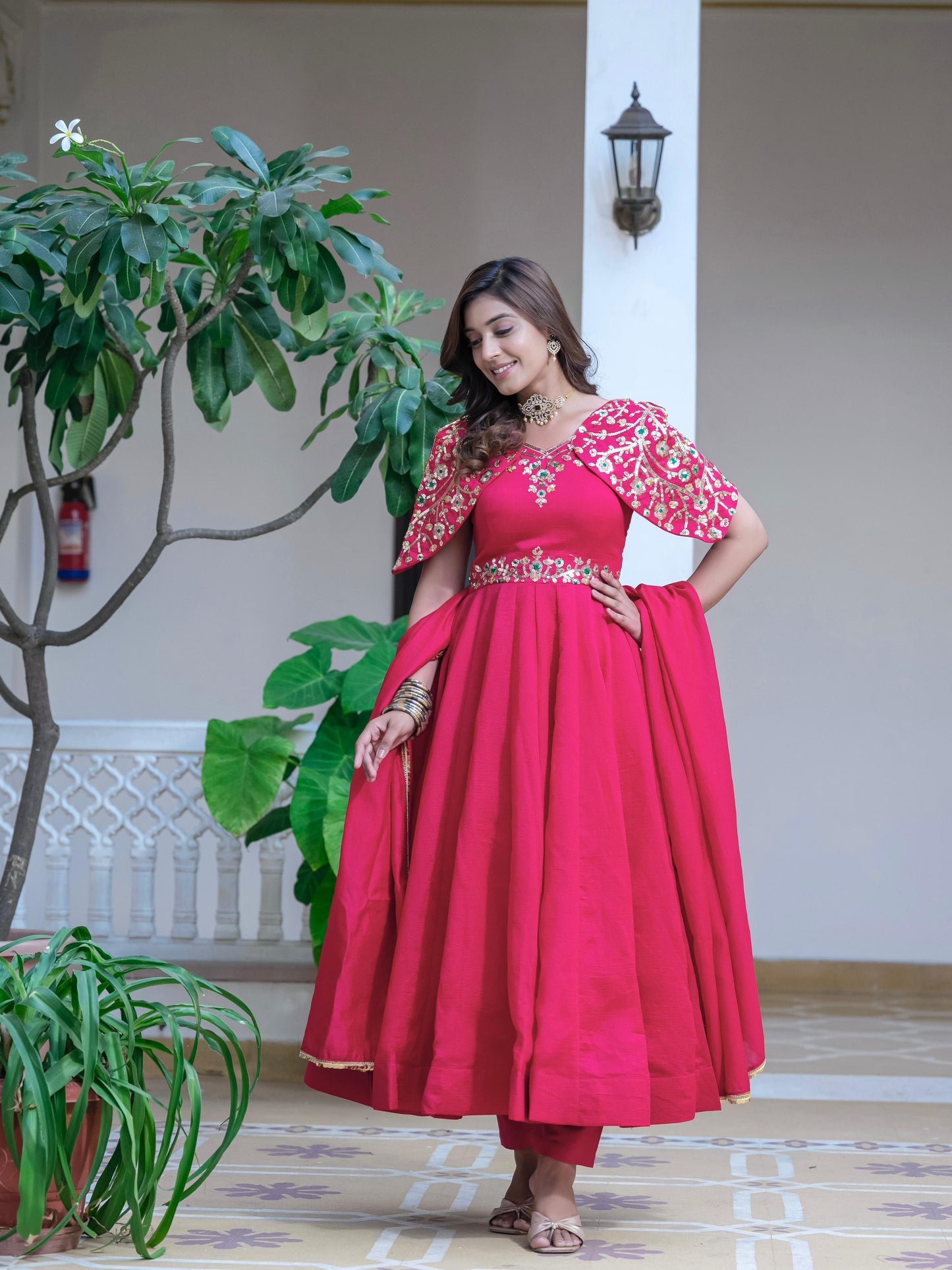 Beautiful Pink Color Simmar Vichitra Silk With Embroidery Sequence Work Designer Gown