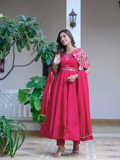 Beautiful Pink Color Simmar Vichitra Silk With Embroidery Sequence Work Designer Gown