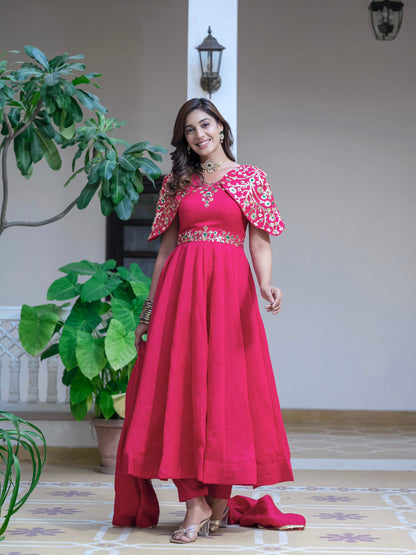 Beautiful Pink Color Simmar Vichitra Silk With Embroidery Sequence Work Designer Gown