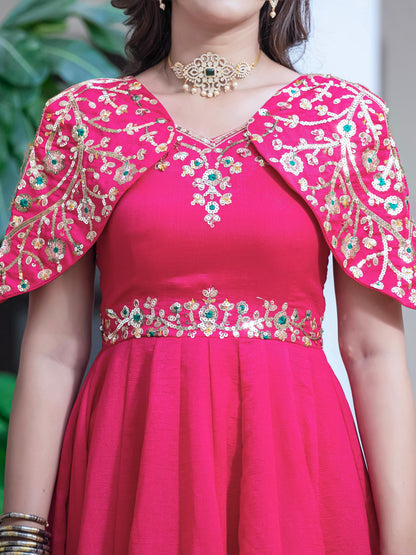 Beautiful Pink Color Simmar Vichitra Silk With Embroidery Sequence Work Designer Gown