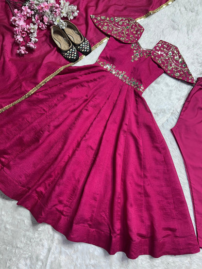Beautiful Pink Color Simmar Vichitra Silk With Embroidery Sequence Work Designer Gown