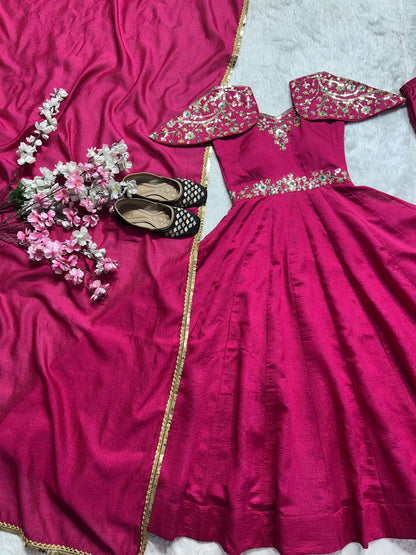 Beautiful Pink Color Simmar Vichitra Silk With Embroidery Sequence Work Designer Gown