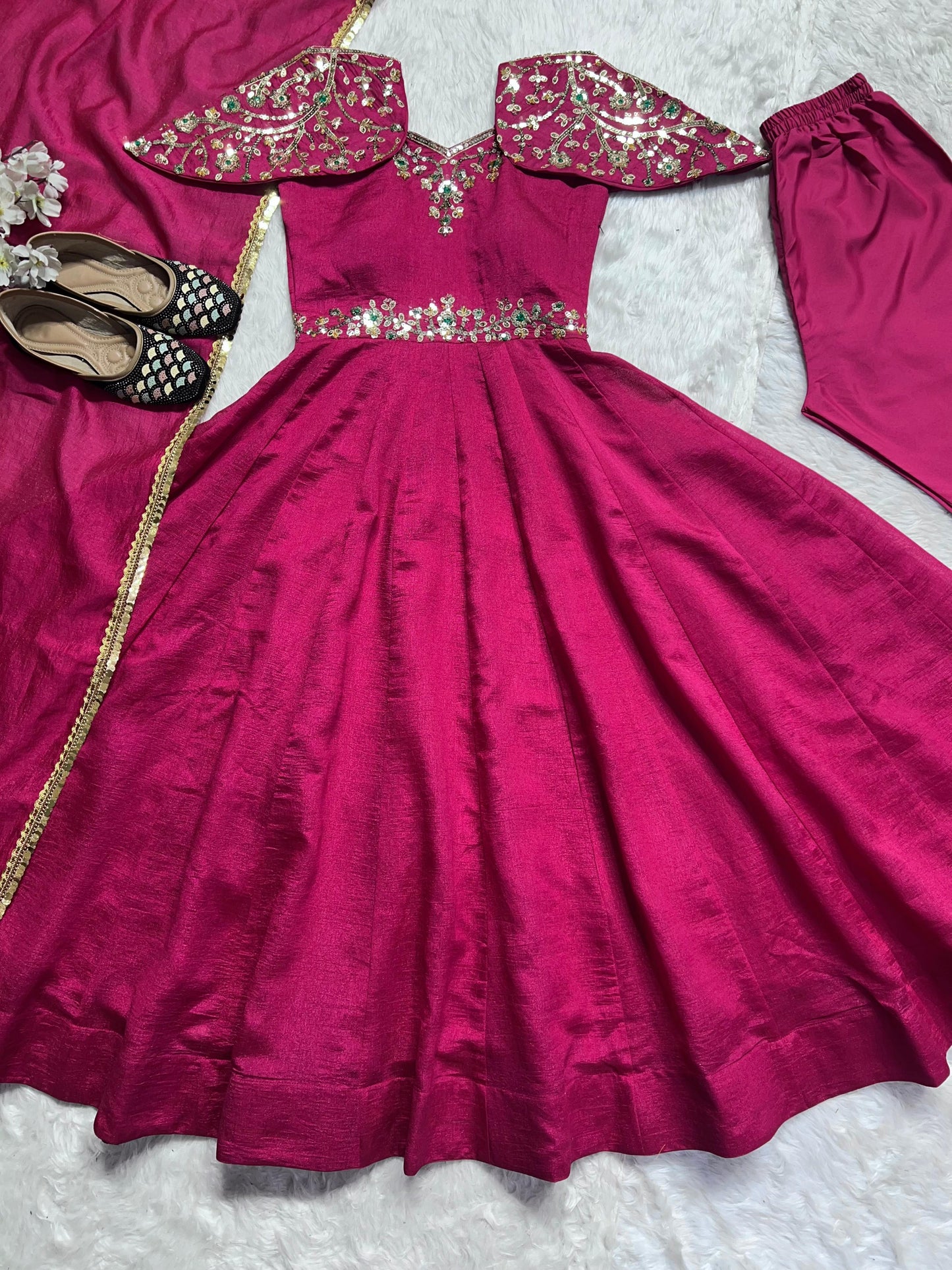 Beautiful Pink Color Simmar Vichitra Silk With Embroidery Sequence Work Designer Gown