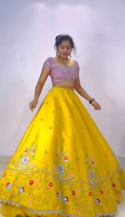 Haldi Wear Yellow Color Chinon With Heavy Embroidery Sequence Work Designer Lehenga Choli