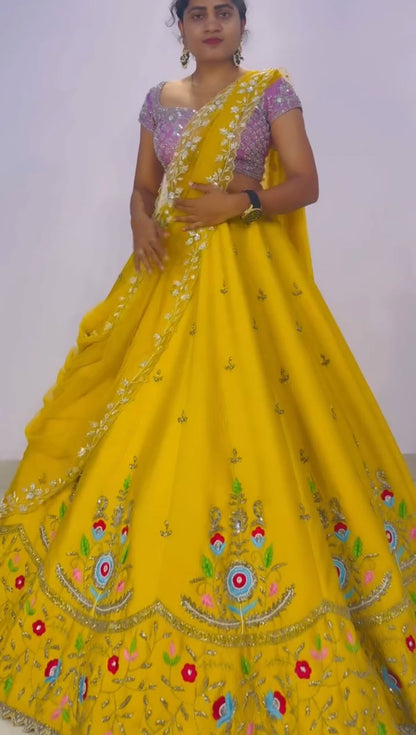 Haldi Wear Yellow Color Chinon With Heavy Embroidery Sequence Work Designer Lehenga Choli