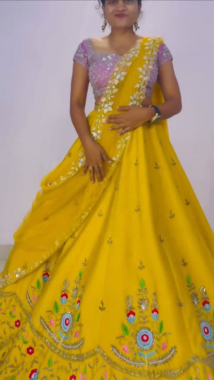 Haldi Wear Yellow Color Chinon With Heavy Embroidery Sequence Work Designer Lehenga Choli
