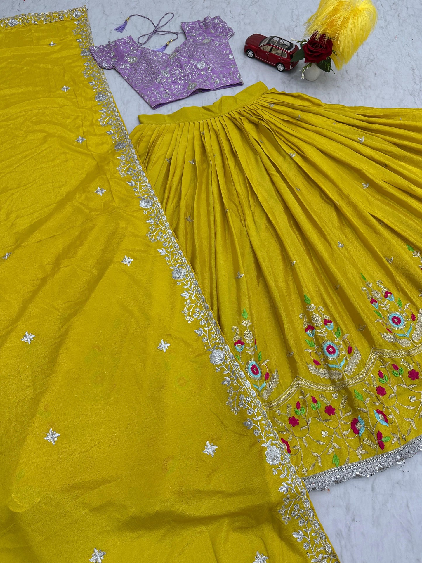 Haldi Wear Yellow Color Chinon With Heavy Embroidery Sequence Work Designer Lehenga Choli