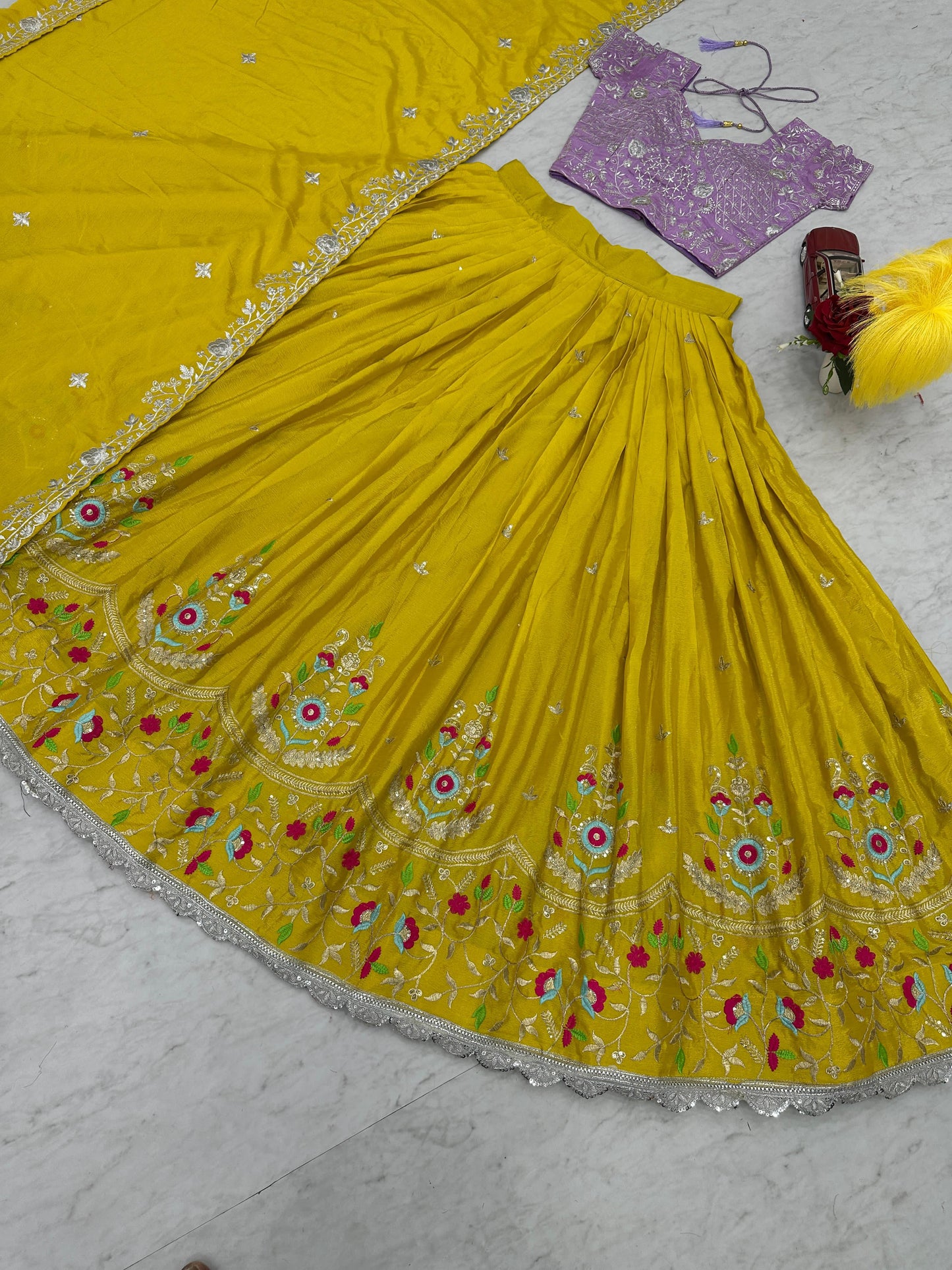 Haldi Wear Yellow Color Chinon With Heavy Embroidery Sequence Work Designer Lehenga Choli