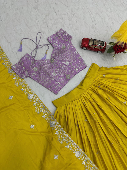 Haldi Wear Yellow Color Chinon With Heavy Embroidery Sequence Work Designer Lehenga Choli