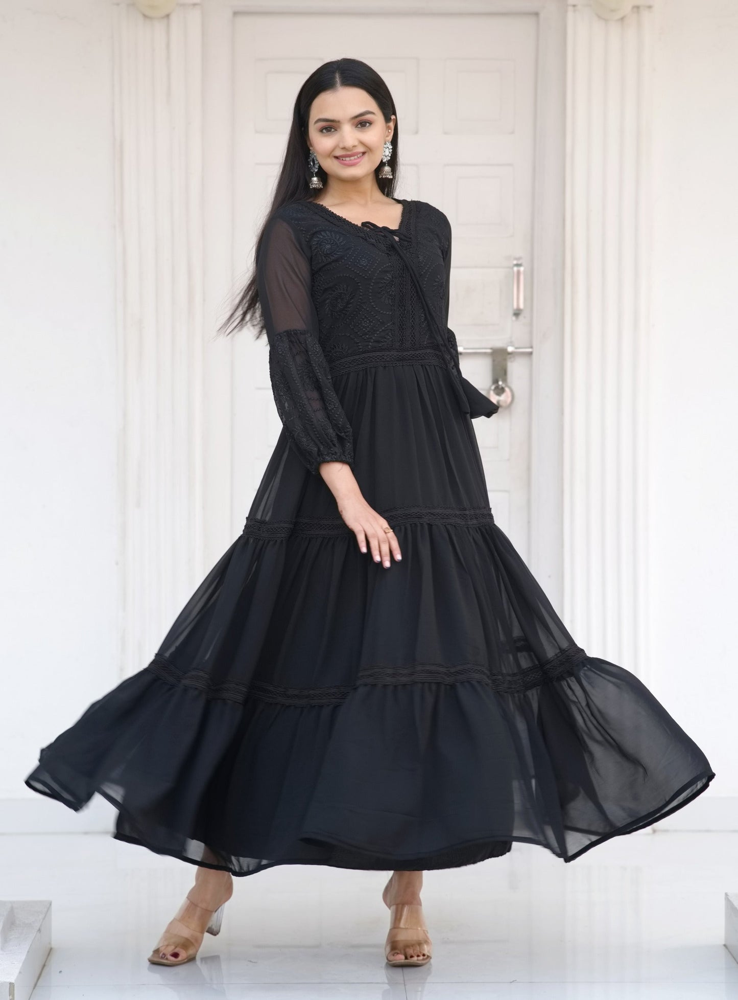 Casual Wear Black Color Faux Georgette And Embroidery Work Beautiful Gown