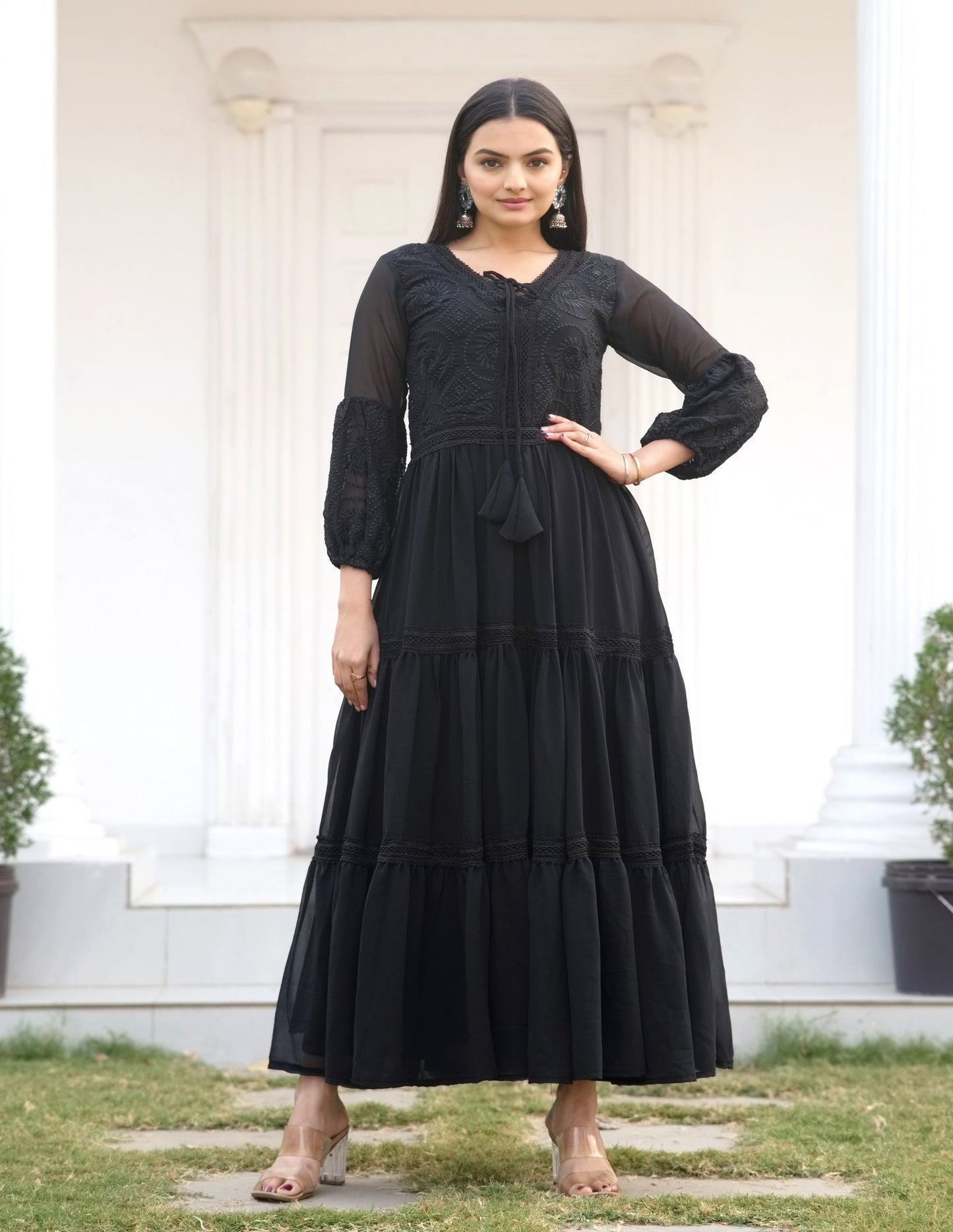Casual Wear Black Color Faux Georgette And Embroidery Work Beautiful Gown