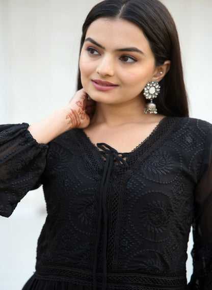 Casual Wear Black Color Faux Georgette And Embroidery Work Beautiful Gown