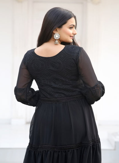 Casual Wear Black Color Faux Georgette And Embroidery Work Beautiful Gown