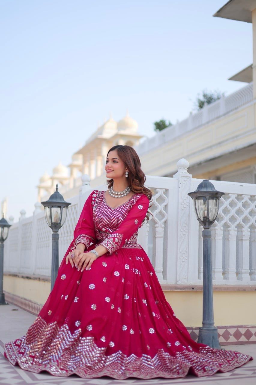 Ravishing Pink Color Heavy Faux Georgette And Embroidery 7mm Sequence Work With Belt Beautiful Lehenga Choli