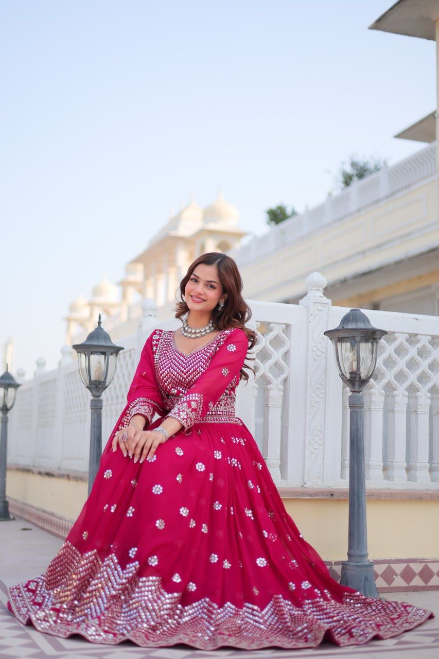 Ravishing Pink Color Heavy Faux Georgette And Embroidery 7mm Sequence Work With Belt Beautiful Lehenga Choli