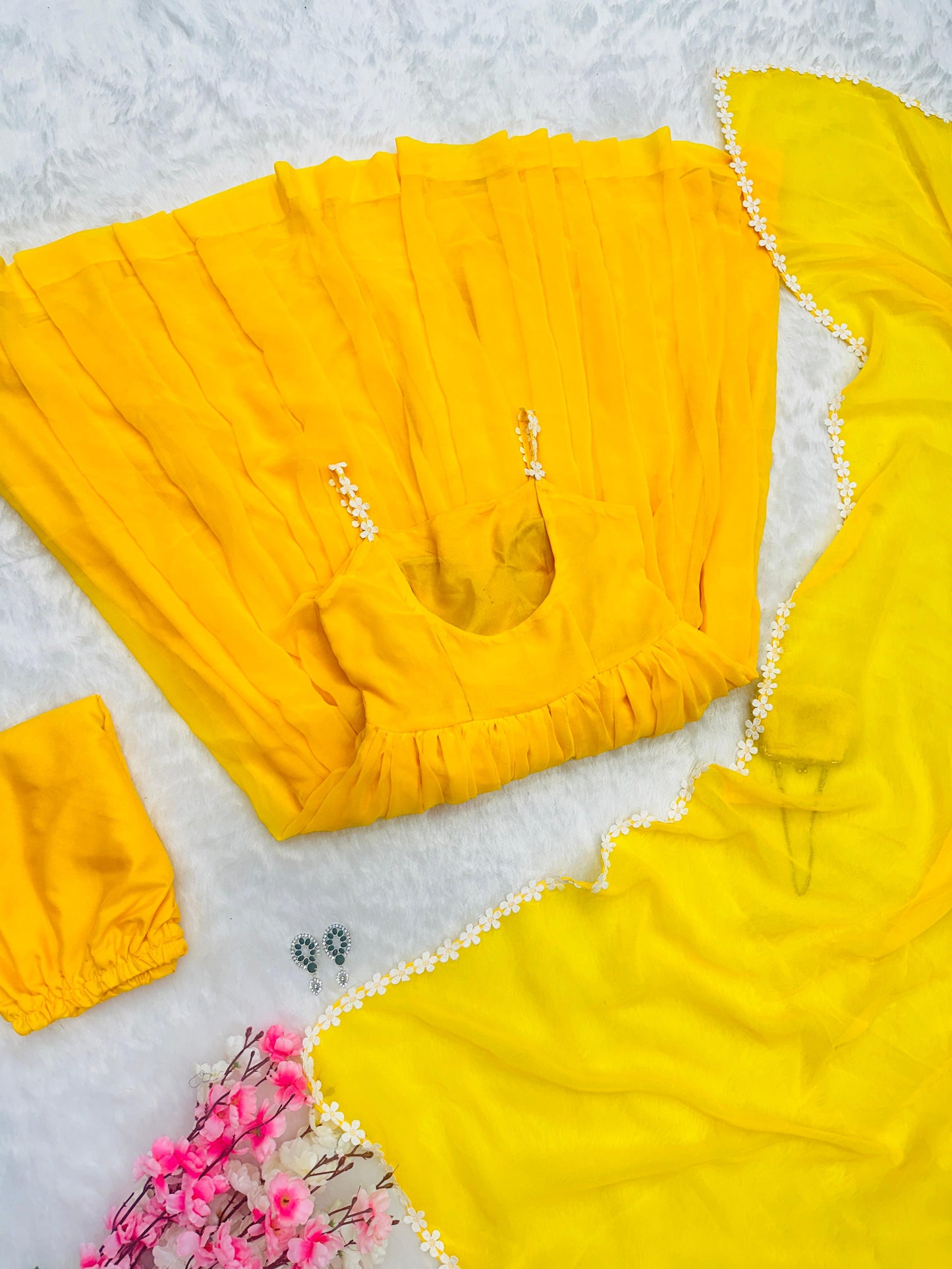 Pretty Yellow Color Pure Georgette Anarkali Huge Flair Suit With Designer Lace Anarkali Gown