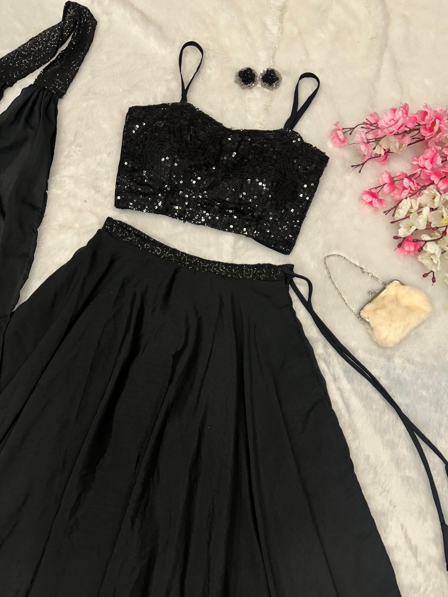 Wedding Wear Black Color Georgette Sequence Work Designer Lehenga Choli