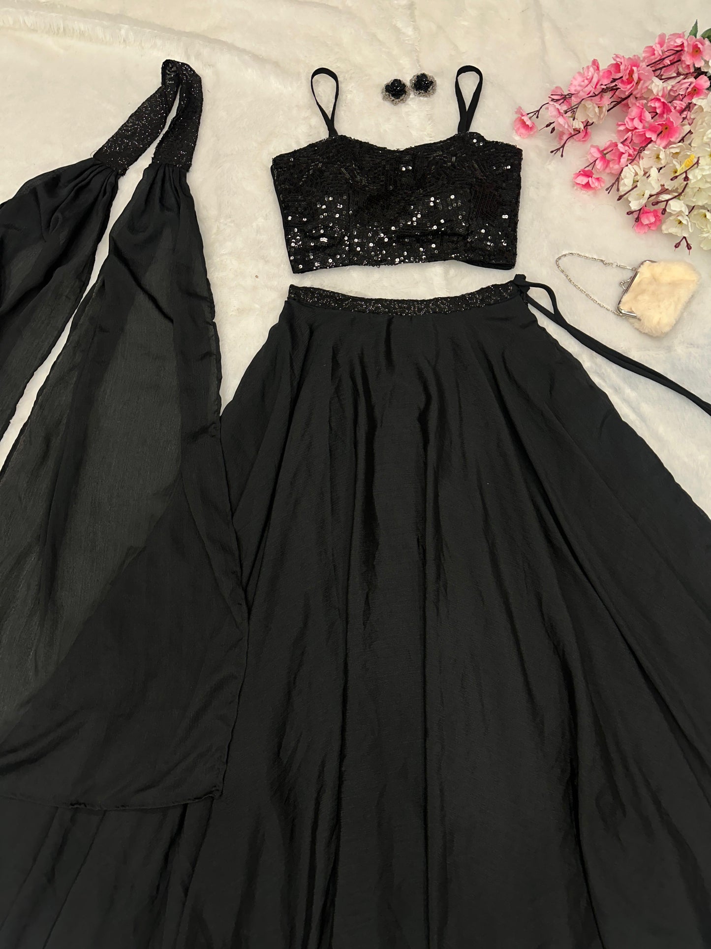 Wedding Wear Black Color Georgette Sequence Work Designer Lehenga Choli