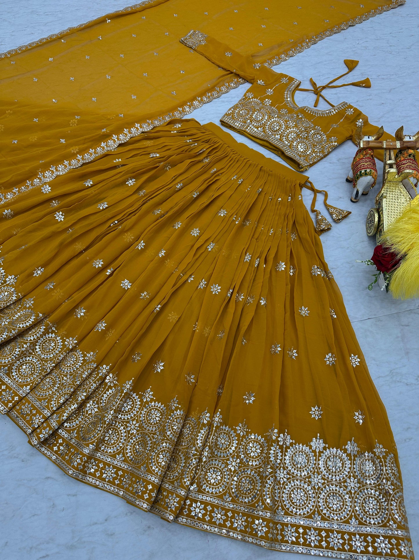 Haldi Wear Mustard Color Heavy Faux Georgette Embroidery 7mm Sequence Work Designer Lehenga Choli