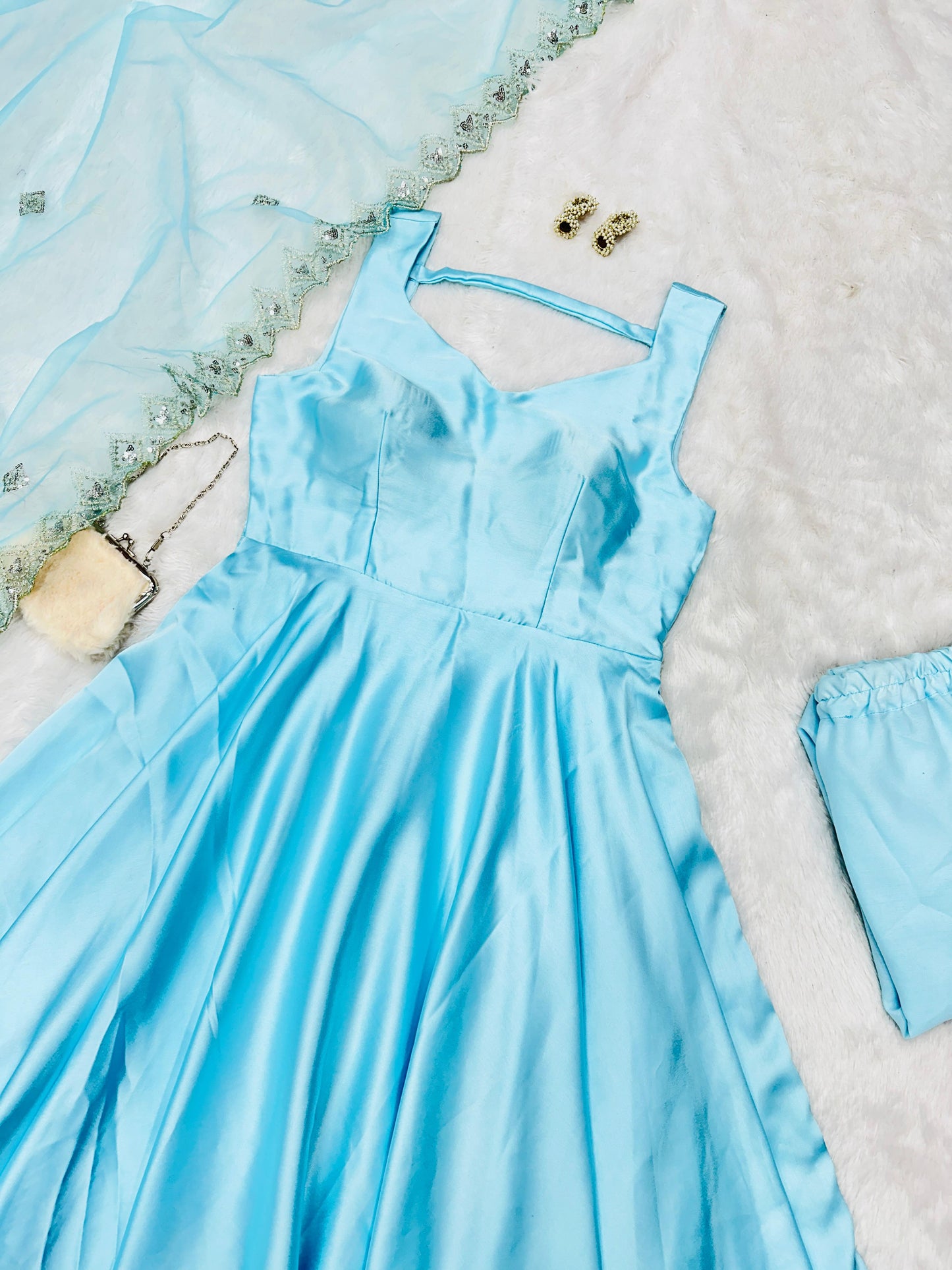 Beautiful Sky Blue Color Pure Japan Satin Anarkali Suit
