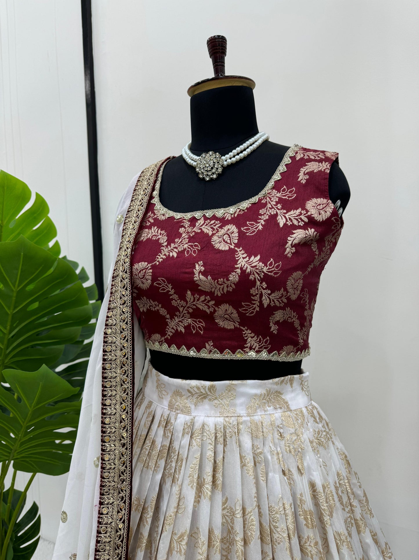 Wedding Wear White Color Jacquard And Coding With Sequence Work Designer Lehenga Choli