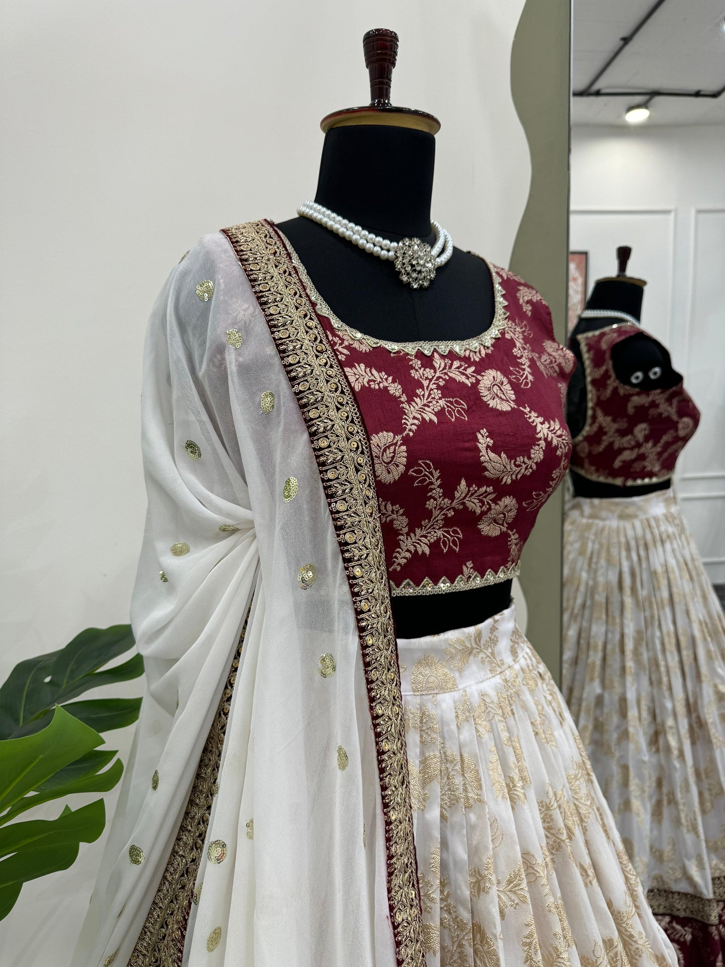 Wedding Wear White Color Jacquard And Coding With Sequence Work Designer Lehenga Choli