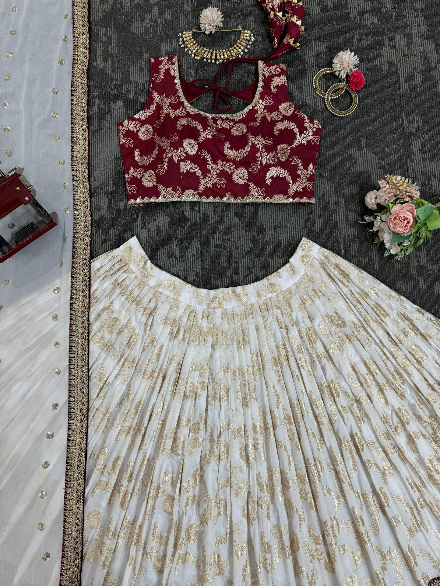 Wedding Wear White Color Jacquard And Coding With Sequence Work Designer Lehenga Choli