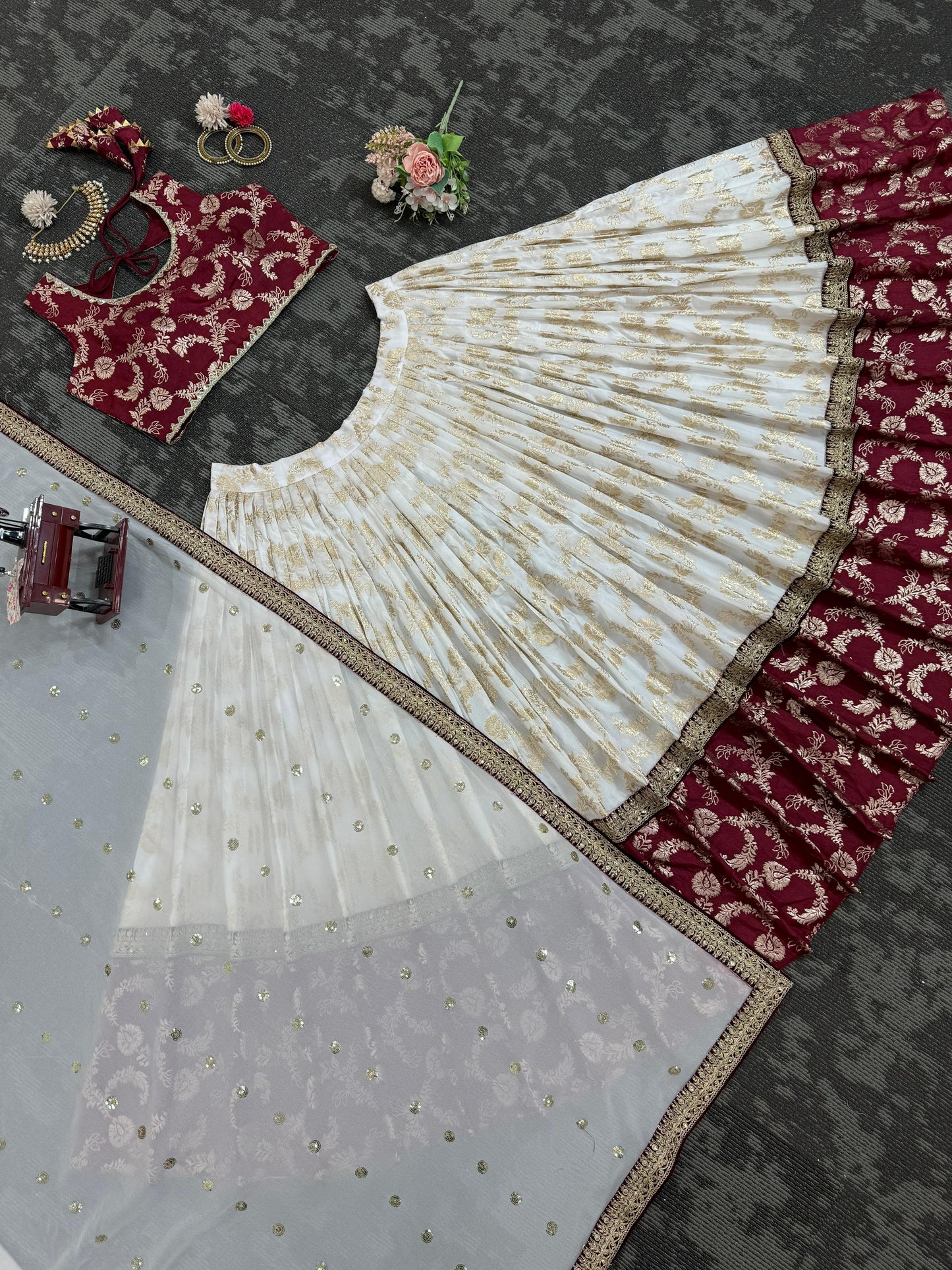Wedding Wear White Color Jacquard And Coding With Sequence Work Designer Lehenga Choli