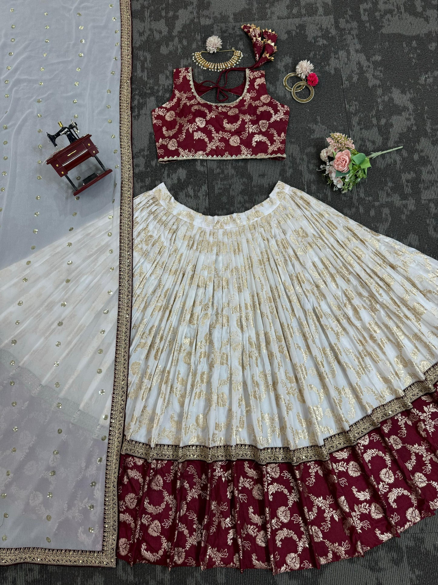 Wedding Wear White Color Jacquard And Coding With Sequence Work Designer Lehenga Choli