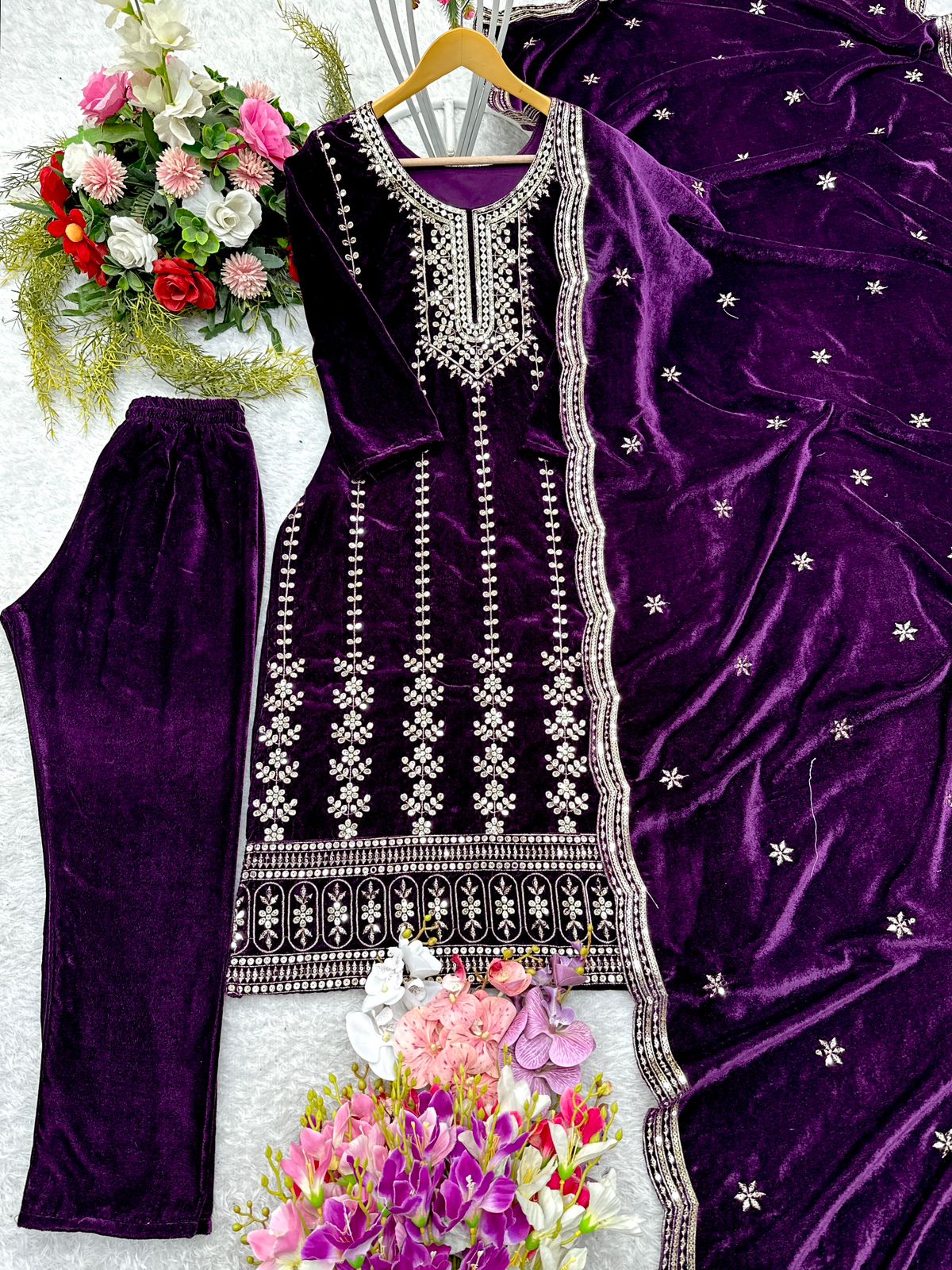 Beautiful Wine Color Velvet 5mm Sequence Work Salwar Suit