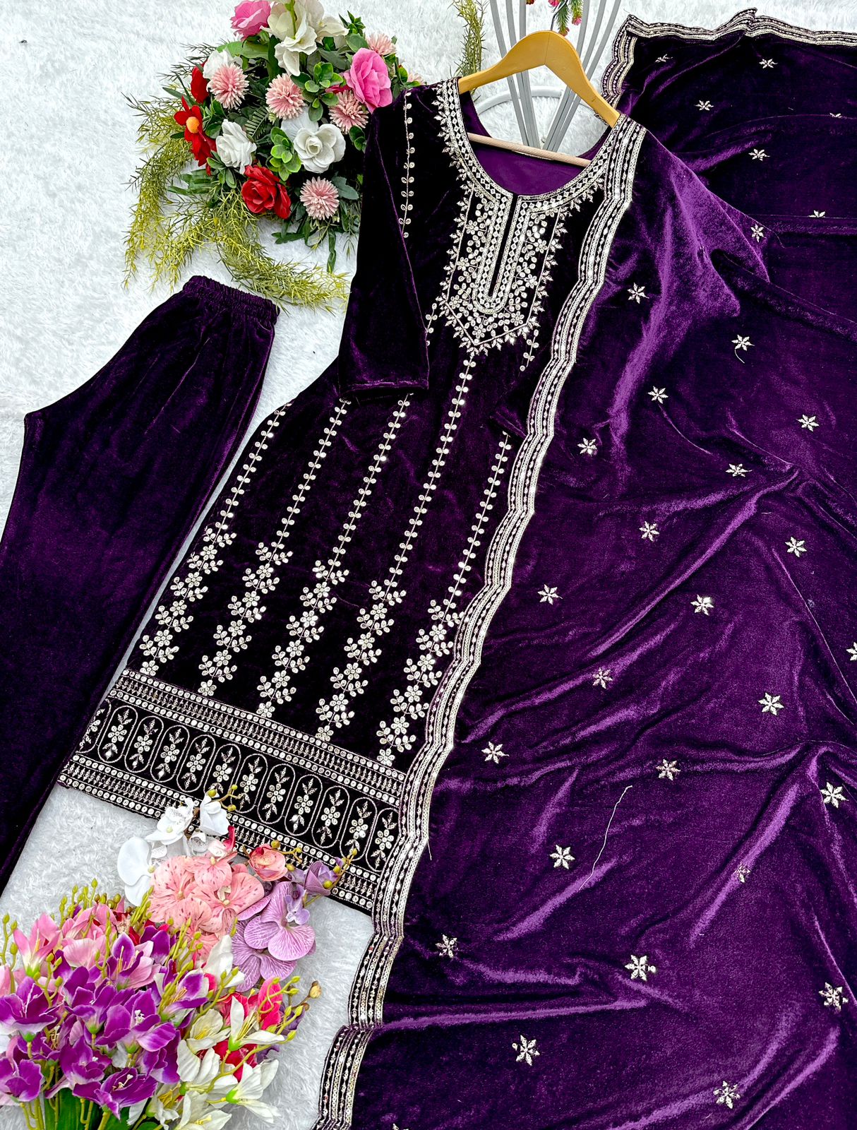 Beautiful Wine Color Velvet 5mm Sequence Work Salwar Suit